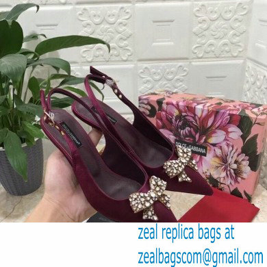 Dolce  &  Gabbana Heel 6.5cm Satin Slingbacks Burgundy with Crystal Bow 2021